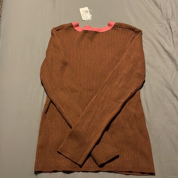 $125 Saks Fifth Avenue Size M Rayon Ribbed V Neck Cardigan Sweater Top NWT - Picture 5 of 5